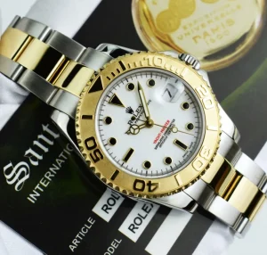 Yachting Professional Watches | Sports Watches | Sant Blanc ROLEX 18kt Gold & Stainless Steel MidSize Yachtmaster White Index Dial Model 168623
