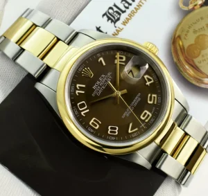 Men's Watches | Dress Watches | Sant Blanc ROLEX 18kt Gold & Stainless Steel DateJust Chocolate Arabic Dial Oyster Band Model 16203