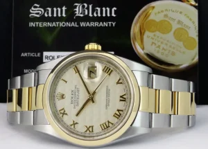 Men's Watches | Dress Watches | Sant Blanc ROLEX 18kt Gold & Stainless DateJust Ivory Pyramid Roman Dial Model 16203