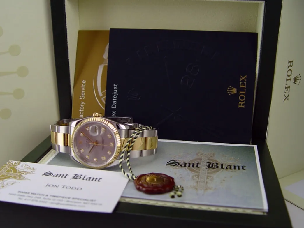 rolex_kt_gold__stainless__5-12.webp Men's Watches | Dress Watches | Sant Blanc ROLEX 18kt Gold & Stainless Steel 36mm DateJust Silver Diamond Model 116233