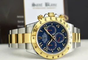 Sports Watches | Men's Watches | Sant Blanc ROLEX 18kt Gold & Stainless Daytona Blue Arabic Dial Fat Buckle Model 116523