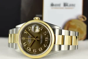 Men's Watches | Dress Watches | Sant Blanc ROLEX 18kt Gold & Stainless Steel DateJust Chocolate Arabic Dial Oyster Band Model 16203