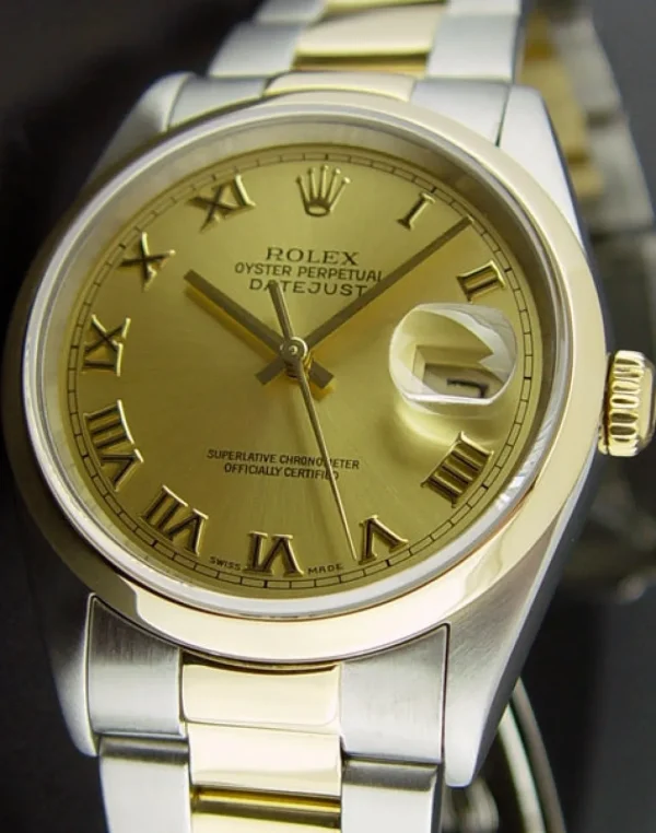 Dress Watches | Men's Watches | Sant Blanc ROLEX 18kt Gold & Stainless Steel DateJust Champagne Roman Dial Model 16203