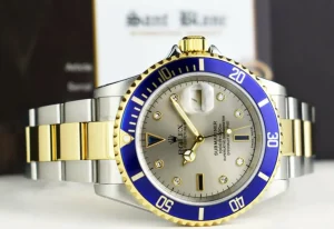 Sports Watches | Men's Watches | Sant Blanc ROLEX 18kt Gold & Stainless Steel Submariner Silver Serti Diamond Dial SEL Model 16613