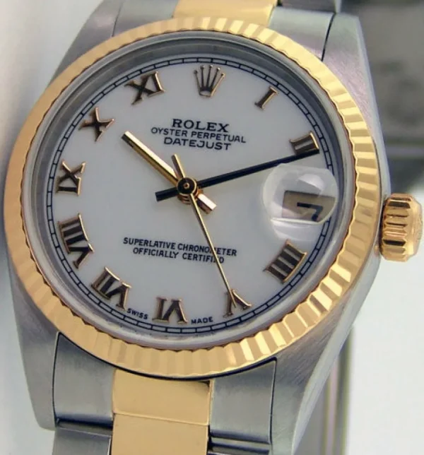 Dress Watches | Sant Blanc ROLEX 18kt Gold & Stainless Steel DateJust White Roman Dial Model 16233
