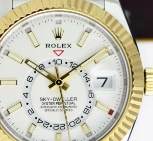 Pilots Professional Watches | Sant Blanc ROLEX 18kt Gold & Stainless Steel Sky Dweller White Ivory Index Dial Model 326933