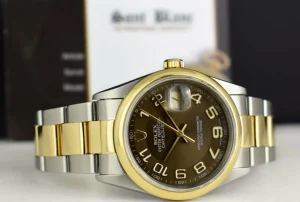 Men's Watches | Dress Watches | Sant Blanc ROLEX 18kt Gold & Stainless Steel DateJust Chocolate Arabic Dial Oyster Band Model 16203