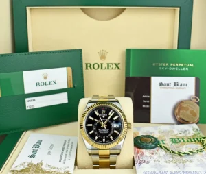 Pilots Classic Watches | Men's Watches | Sant Blanc ROLEX 18kt Gold & Stainless Sky Dweller Black Index Dial with Card Model 326933