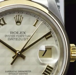 Men's Watches | Dress Watches | Sant Blanc ROLEX 18kt Gold & Stainless DateJust Ivory Pyramid Roman Dial Model 16203