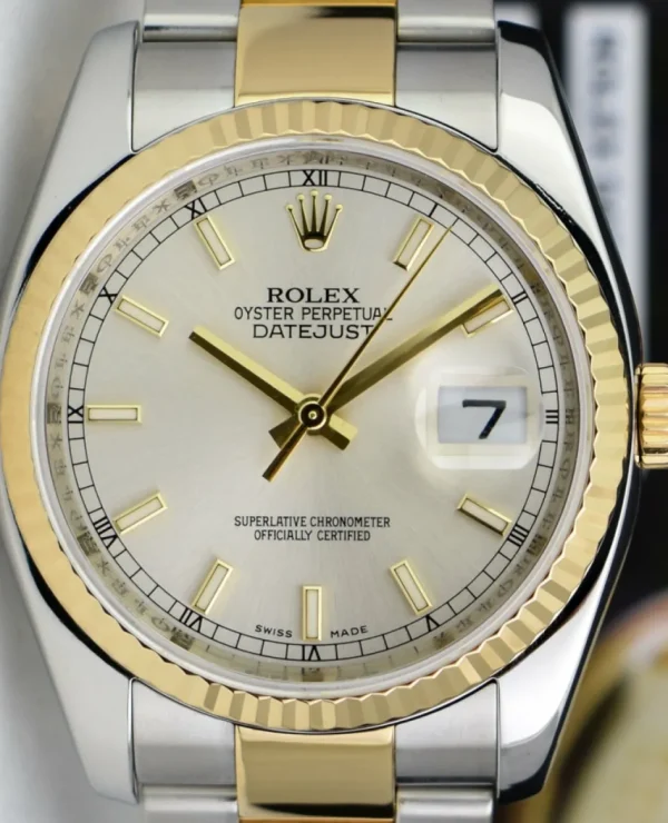 Men's Watches | Dress Watches | Sant Blanc ROLEX 18kt Gold & Stainless Steel DateJust Silver Index Dial Oyster Bracelet Model 116233