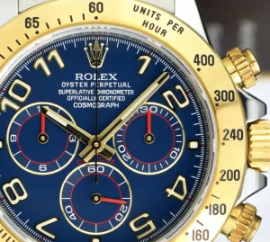 Sports Watches | Men's Watches | Sant Blanc ROLEX 18kt Gold & Stainless Daytona Blue Arabic Dial Fat Buckle Model 116523