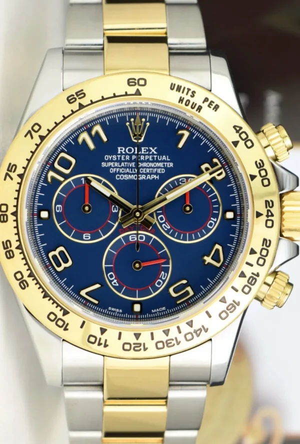 Sports Watches | Men's Watches | Sant Blanc ROLEX 18kt Gold & Stainless Steel Daytona Blue Arabic Dial Model 116503