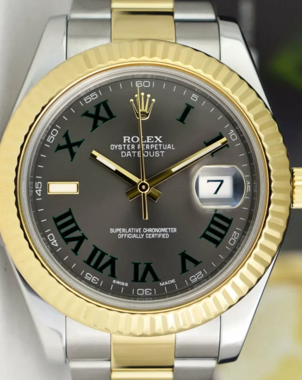 Men's Watches | Dress Watches | Sant Blanc ROLEX 18kt Gold & Stainless Steel DateJust II Slate Roman Wimbledon Dial BOX & CARD Model 116333