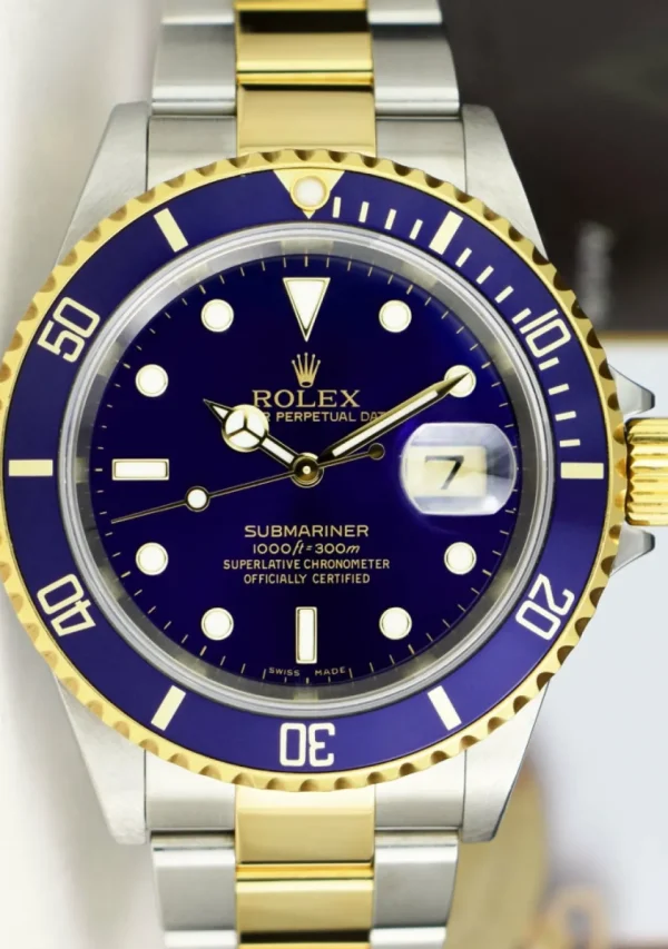 Diving Professional Watches | Sports Watches | Sant Blanc ROLEX 18kt Gold & Stainless Steel Submariner Indigo Blue Dial No Holes Model 16613