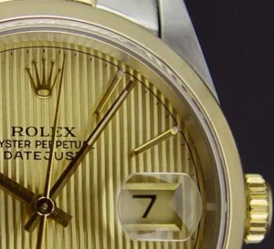 Men's Watches | Dress Watches | Sant Blanc ROLEX 18kt Gold & Stainless Steel DateJust Champagne Tapestry Stick Dial Model 16203