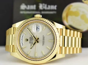 Men's Watches | President Dress Watches | Sant Blanc ROLEX 18kt Gold Day Date 40 President Silver Index Dial Model 228238
