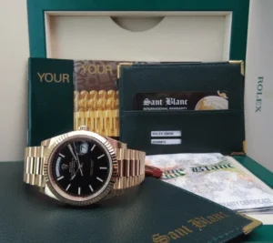 Men's Watches | President Dress Watches | Sant Blanc Rolex 18kt Gold DayDate 40 Black Diagonal Motif Model 228238