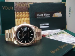 Men's Watches | President Dress Watches | Sant Blanc Rolex 18kt Gold DayDate 40 Black Diagonal Motif Model 228238