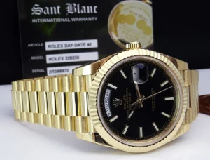 Men's Watches | President Dress Watches | Sant Blanc Rolex 18kt Gold DayDate 40 Black Diagonal Motif Model 228238