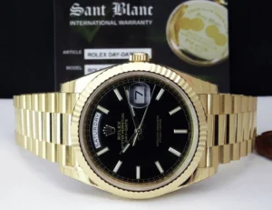 Men's Watches | President Dress Watches | Sant Blanc Rolex 18kt Gold DayDate 40 Black Diagonal Motif Model 228238