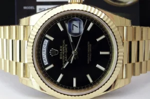 Men's Watches | President Dress Watches | Sant Blanc Rolex 18kt Gold DayDate 40 Black Diagonal Motif Model 228238