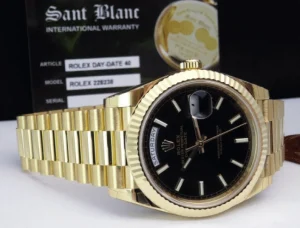 Men's Watches | President Dress Watches | Sant Blanc Rolex 18kt Gold DayDate 40 Black Diagonal Motif Model 228238
