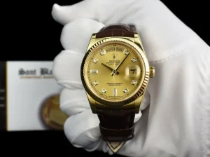 President Dress Watches | Sant Blanc ROLEX 18kt Gold DayDate 36 President On The Strap Diamond Dial Model 118138