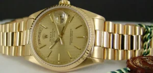 Men's Watches | President Dress Watches | Sant Blanc ROLEX 18kt Gold DayDate President Champagne Tapestry Stick Dial Model 18238