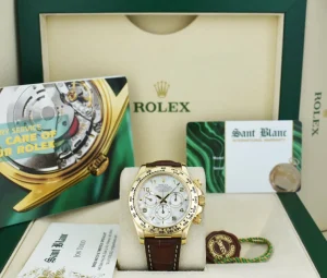 Racing Professional Watches | Sant Blanc ROLEX 18kt Gold Daytona Brown Leather Strap Mother of Pearl Arabic Dial Model 16518