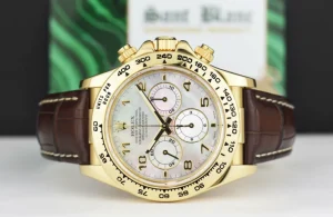 Racing Professional Watches | Sant Blanc ROLEX 18kt Gold Daytona Brown Leather Strap Mother of Pearl Arabic Dial Model 16518