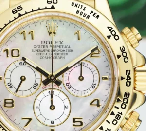Racing Professional Watches | Sant Blanc ROLEX 18kt Gold Daytona Brown Leather Strap Mother of Pearl Arabic Dial Model 16518