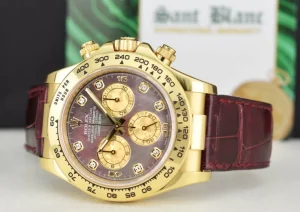 Men's Watches | Racing Professional Watches | Sant Blanc ROLEX 18kt Gold DAYTONA Burgundy Strap Tahitian MOP Diamond Dial Model 116518