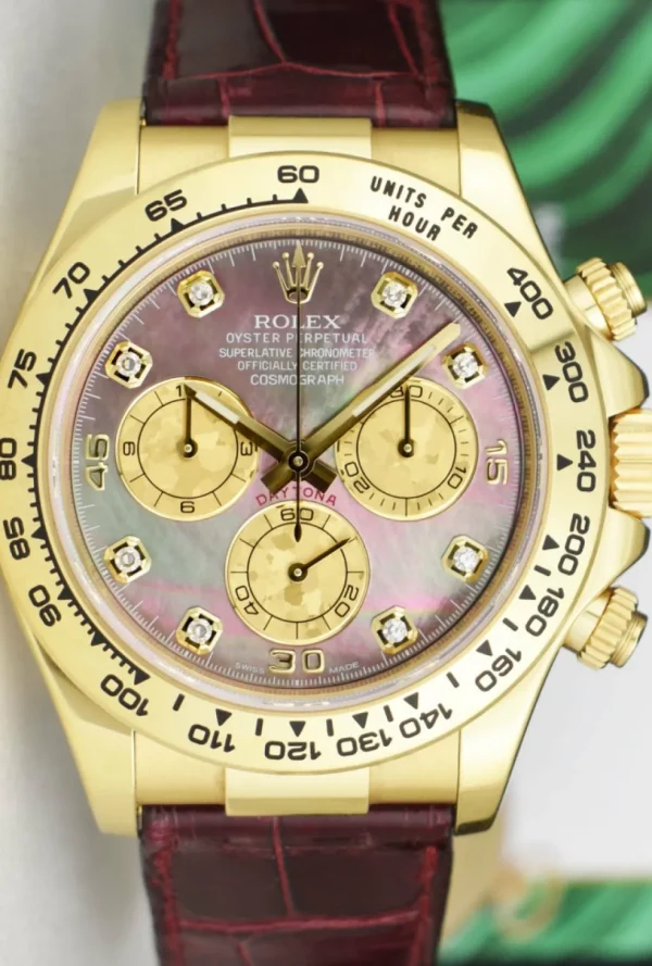 Men's Watches | Racing Professional Watches | Sant Blanc ROLEX 18kt Gold DAYTONA Burgundy Strap Tahitian MOP Diamond Dial Model 116518