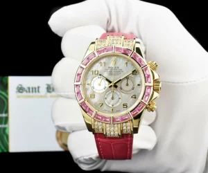 Racing Professional Watches | Sant Blanc ROLEX 18kt Gold Daytona MOP Arabic Dial Custom Pink Baguette Bezel Diamond End Pieces Model 16518