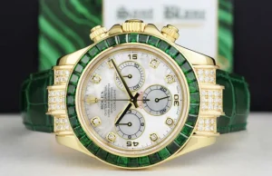 Racing Professional Watches | Sant Blanc ROLEX 18kt Gold Daytona Mother of Pearl Dial Custom Bezel Green Strap Model 116518