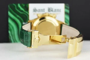 Racing Professional Watches | Sant Blanc ROLEX 18kt Gold Daytona Mother of Pearl Dial Custom Bezel Green Strap Model 116518