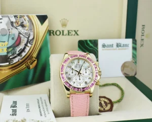 Racing Professional Watches | Sant Blanc ROLEX 18kt Gold Daytona Mother of Pearl Arabic Custom Bezel Lizard Strap Model 16518