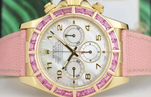Racing Professional Watches | Sant Blanc ROLEX 18kt Gold Daytona Mother of Pearl Arabic Custom Bezel Lizard Strap Model 16518