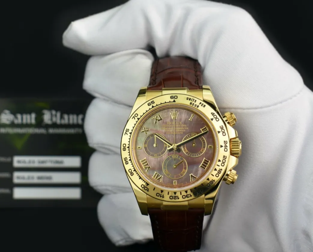 rolex_kt_gold_daytona_tah_1-1.webp Men's Watches | Racing Professional Watches | Sant Blanc ROLEX 18kt Gold Daytona Tahitian Mother of Pearl Roman Dial Burgundy Strap Model 116518