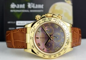Men's Watches | Racing Professional Watches | Sant Blanc ROLEX 18kt Gold Daytona Tahitian Mother of Pearl Roman Brown Strap Model 116518