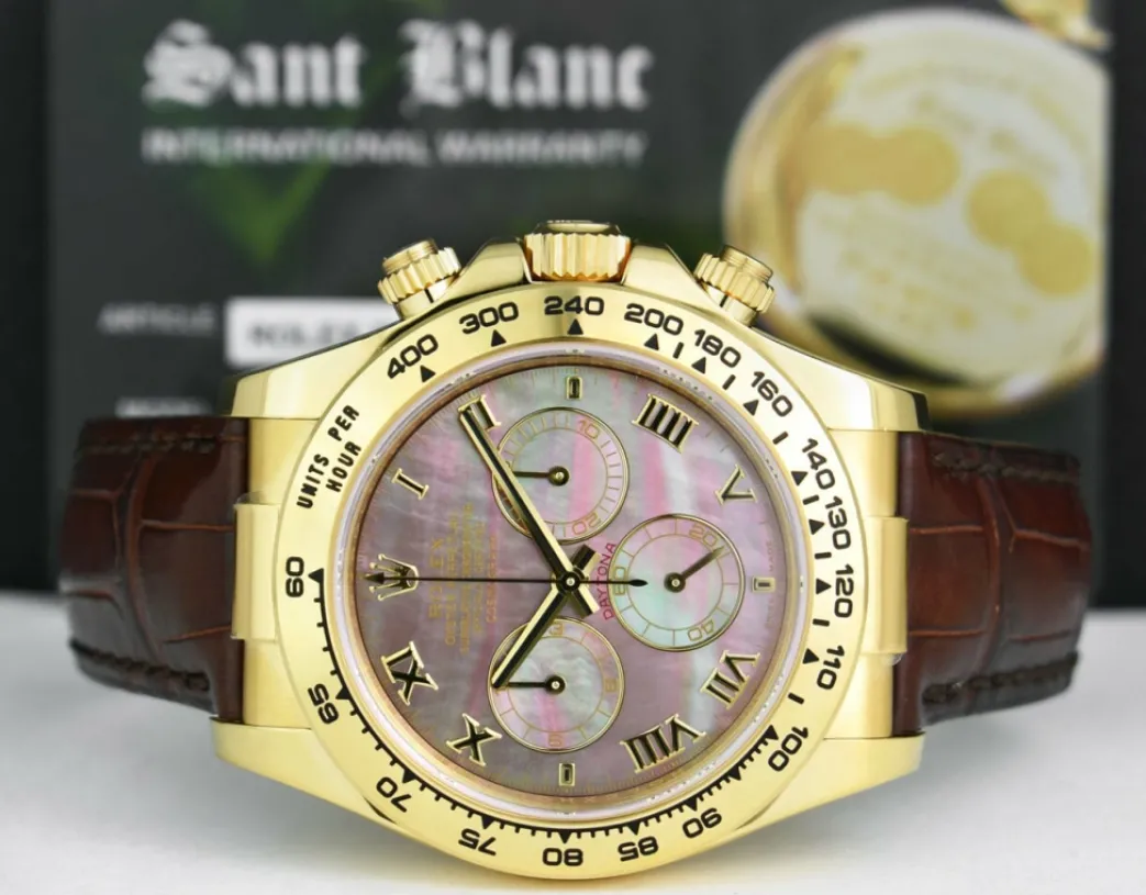 rolex_kt_gold_daytona_tah_3-1.webp Men's Watches | Racing Professional Watches | Sant Blanc ROLEX 18kt Gold Daytona Tahitian Mother of Pearl Roman Dial Burgundy Strap Model 116518