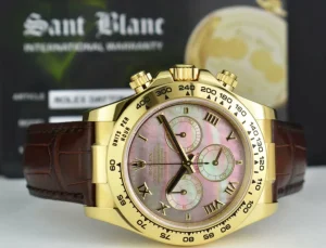 Men's Watches | Racing Professional Watches | Sant Blanc ROLEX 18kt Gold Daytona Tahitian Mother of Pearl Roman Dial Burgundy Strap Model 116518