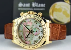 Men's Watches | Racing Professional Watches | Sant Blanc ROLEX 18kt Gold Daytona Tahitian Mother of Pearl Roman Brown Strap Model 116518