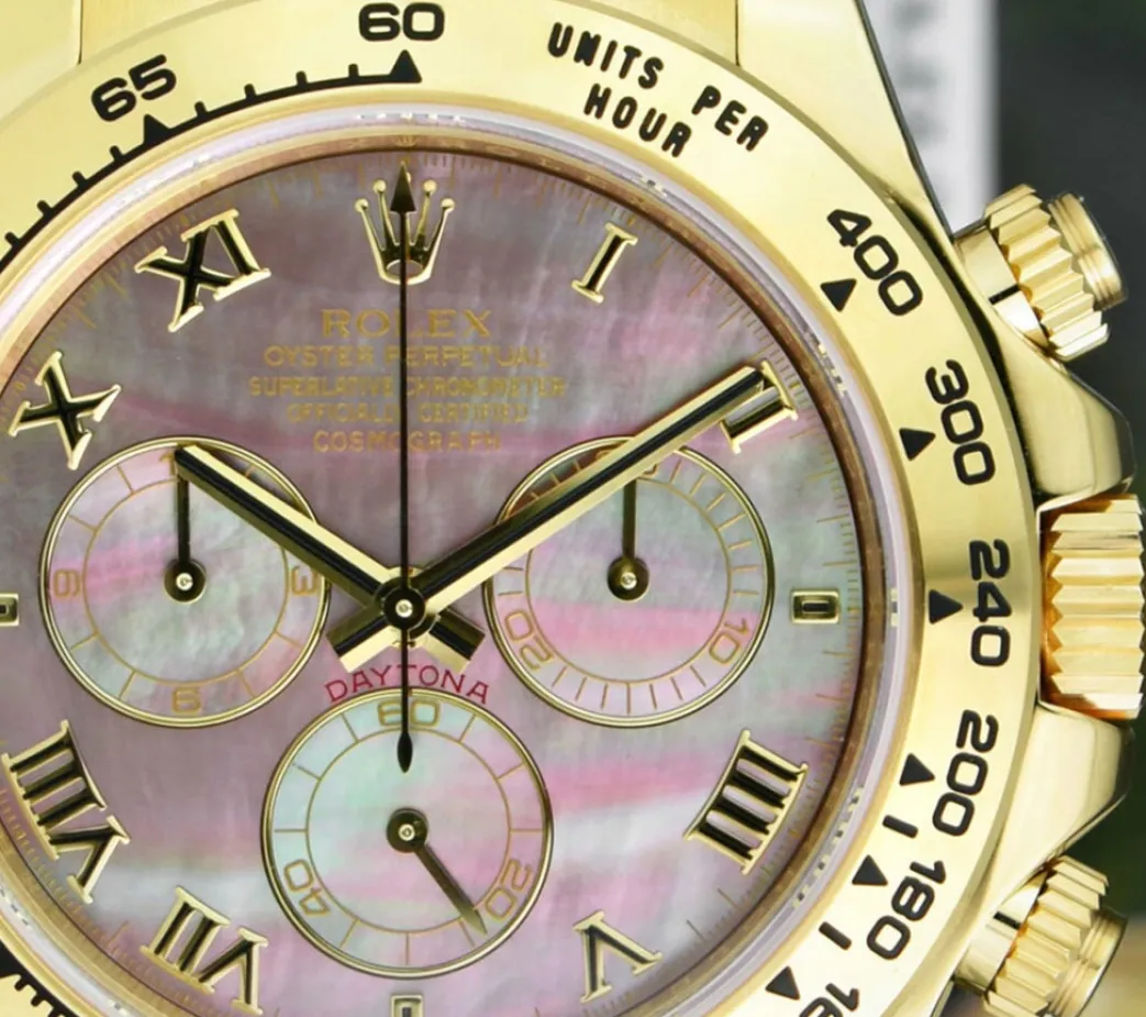 rolex_kt_gold_daytona_tah_9-1.webp Men's Watches | Racing Professional Watches | Sant Blanc ROLEX 18kt Gold Daytona Tahitian Mother of Pearl Roman Dial Burgundy Strap Model 116518