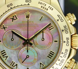 Men's Watches | Racing Professional Watches | Sant Blanc ROLEX 18kt Gold Daytona Tahitian Mother of Pearl Roman Brown Strap Model 116518