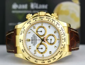 Sports Watches | Men's Watches | Sant Blanc ROLEX 18kt Gold Daytona White Arabic Dial Brown Strap Model 116518