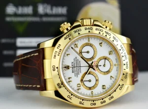 Sports Watches | Men's Watches | Sant Blanc ROLEX 18kt Gold Daytona White Arabic Dial Brown Strap Model 116518