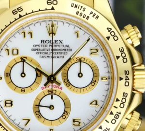Sports Watches | Men's Watches | Sant Blanc ROLEX 18kt Gold Daytona White Arabic Dial Brown Strap Model 116518
