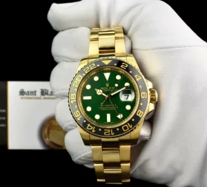 Men's Watches | Pilots Professional Watches | Sant Blanc ROLEX 18kt Gold GMT Master II Ceramic Green Dial Card, Box, Books, etc Model 116718