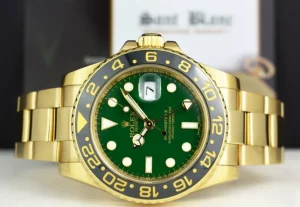 Men's Watches | Pilots Professional Watches | Sant Blanc ROLEX 18kt Gold GMT Master II Ceramic Green Dial Card, Box, Books, etc Model 116718